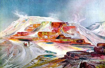 マンモス温泉、1880年頃（エングレーヴィング） 作： Thomas Moran