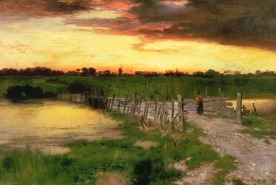 フック池にかかる古い橋、1907年 作： Thomas Moran