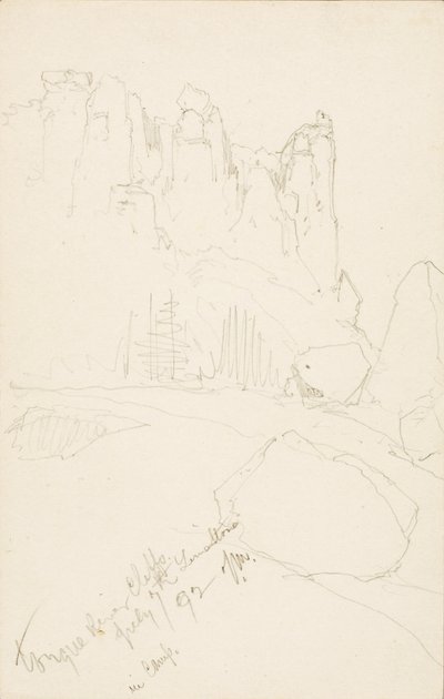 トング・リバー・クリフ（キャンプ中） 作： Thomas Moran