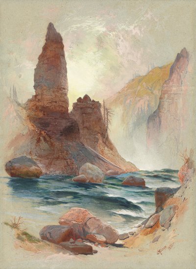 イエローストーン、タワー フォールズの塔 作： Thomas Moran