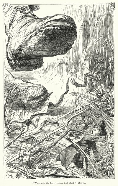 ジョナサン・スウィフトの『ガリバーズ・トラヴェルズ』のイラスト（彫刻）。 作： Thomas Morten