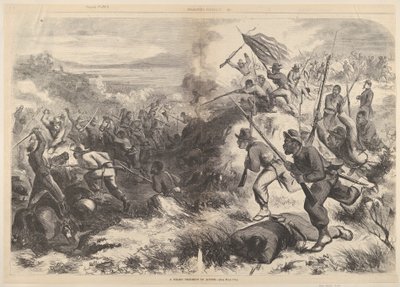 1863 年 3 月 14 日、Harpers Weekly の黒い連隊の活動。 作： Thomas Nast