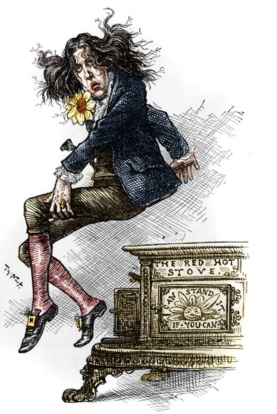 オスカー・ワイルド（1854-1900）が1882年にアメリカを旅行した際に作成したダンディな服装の漫画。トーマス・ナスト（1840-1902）が描いた絵（9月9日付「ハーパース・ウィークリー」）。 作： Thomas Nast