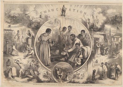 黒人の解放 - ハーパーズ ウィークリーの過去と未来、1863 年 1 月 24 日。 作： Thomas Nast