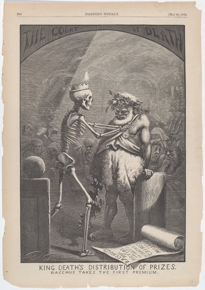 King Death の賞品の配布。 Bacchus が最初のプレミアムを取得します。 作： Thomas Nast