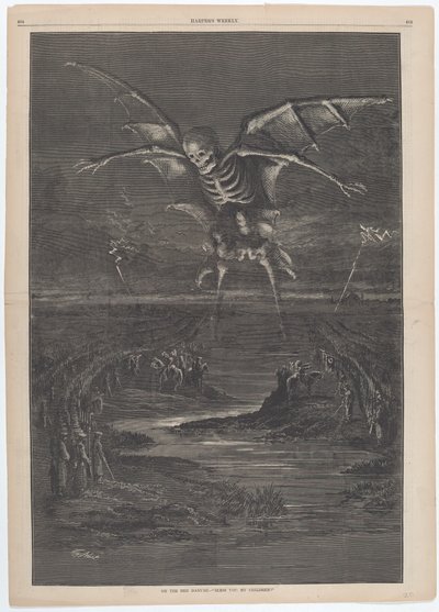 赤いドナウ川で - 「私の子供たちに祝福を！」 作： Thomas Nast