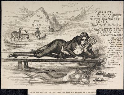 水仙としてのオスカー・ワイルド（碑文付き）（彫刻） 作： Thomas Nast