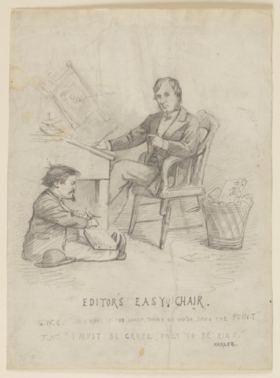漫画のための研究、「編集者の安楽椅子」 作： Thomas Nast