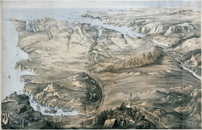 セバストポリ前の英仏連合軍の塹壕構築の全景（リトグラフ、彩色済み 作： Thomas Packer