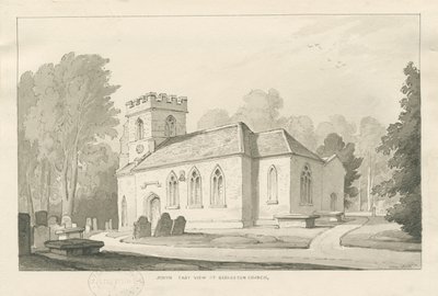 Barlaston Church：ペンとウォッシュの絵、1838年 作： Thomas Peploe Wood