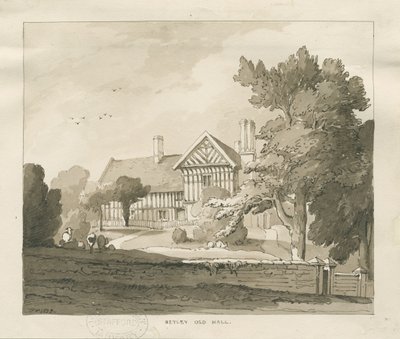 Betley Old Hall：セピア画、1838年 作： Thomas Peploe Wood