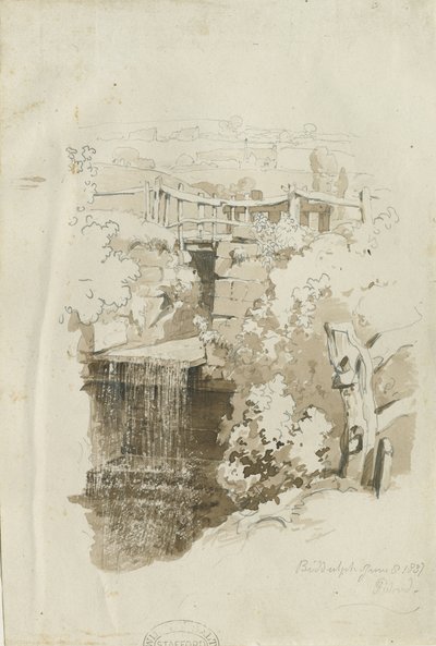 ビダルフ-田園風景：鉛筆とウォッシュのデッサン、1837年6月8日（デッサン） 作： Thomas Peploe Wood