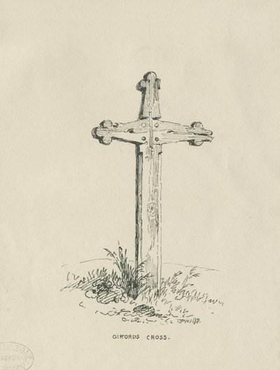 チリントンホール-「ギファードの十字架」：ペンとインクの描画、1838年 作： Thomas Peploe Wood