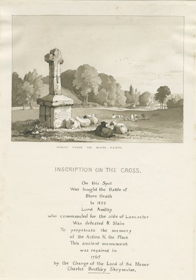 Drayton-in-Hales-&39;Audley Cross on Blore Heath &39;：セピア色の描画 作： Thomas Peploe Wood