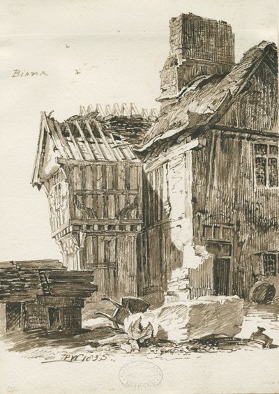 エクルシャル-ビアナホール：セピアペン画、1835 作： Thomas Peploe Wood