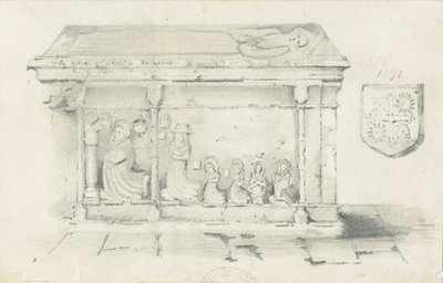 エクルシャル教会-ベンサム司教の墓：鉛筆画、nd [1817-1845] 作： Thomas Peploe Wood