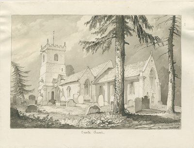 エンビル教会：セピア色のデッサン、1837年 作： Thomas Peploe Wood