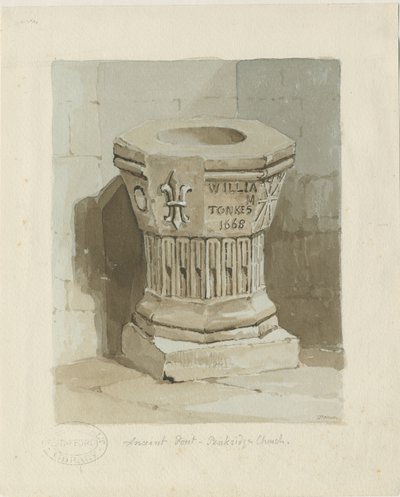 ペンクリッジ教会のフォント：水彩画、nd [c 1836]（絵画） 作： Thomas Peploe Wood