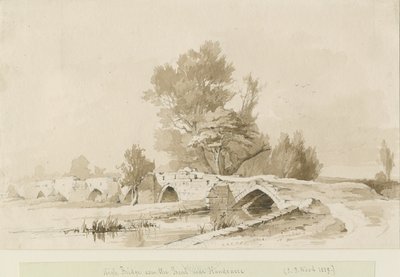 Handsacre-Old High Bridge：セピア画、1839 作： Thomas Peploe Wood