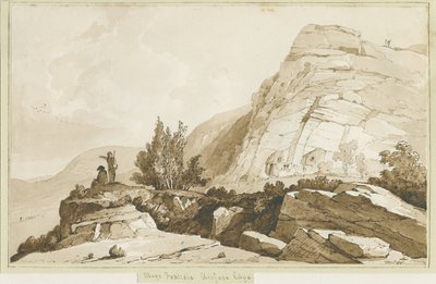 キンバーエッジ-「メグスフォックスホール」：セピア色の描画、1837年 作： Thomas Peploe Wood