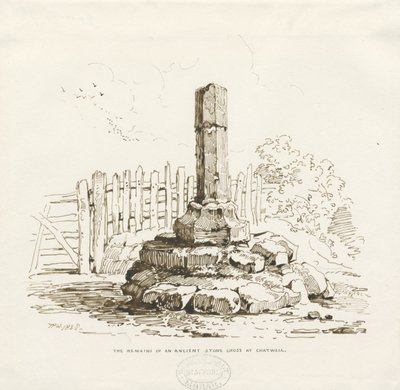 モートン-ストーンクロスはチャットウェルに残っています：ペン画、1838年 作： Thomas Peploe Wood