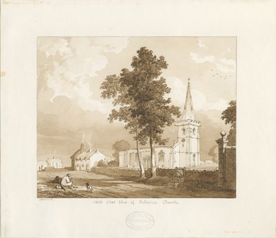 ロールストン教会：赤セピア画、1836年 作： Thomas Peploe Wood