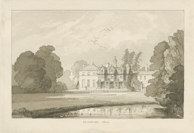 Seighford Hall：セピア色のウォッシュドローイング 作： Thomas Peploe Wood