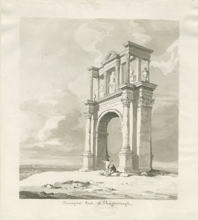 Shugborough-凱旋門：セピア画、1836 作： Thomas Peploe Wood