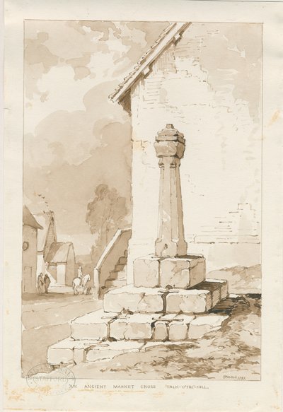 Talke-古代市場の十字架：セピア色の描画 作： Thomas Peploe Wood