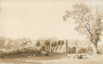 テッテンホール-南東からの遠景：鉛筆画とウォッシュ画、1837年8月30日 作： Thomas Peploe Wood