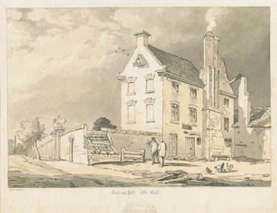 ウェンズフィールド-「オールドホール」：セピア、ペン、色合いの描画、1837 作： Thomas Peploe Wood