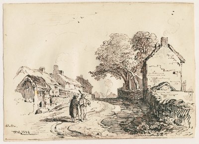 ウェットン-ヴィレッジストリート：ペンとインクの描画、1836年 作： Thomas Peploe Wood