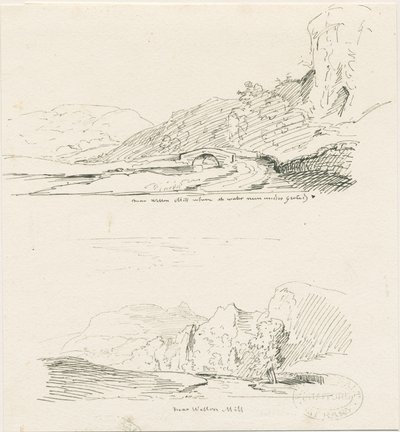 ウェットトンミル：ペンとインクの描画、ND [1817-1845] 作： Thomas Peploe Wood