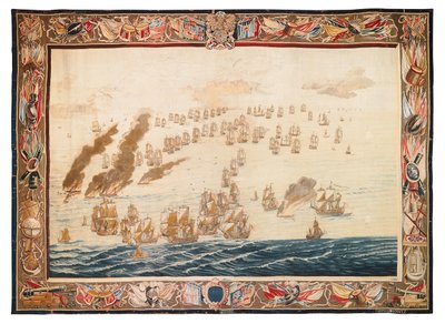 ソールベイの海戦の歴史的なタペストリー、モートレイク、ウィリアム・ファン・デ・ベルデに帰属するデザイン、1688年頃 作： Thomas Poyntz