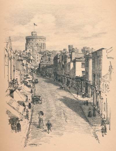 ピーザーコッド通りからのウィンザー城の大塔、1902 作： Thomas Robert Way