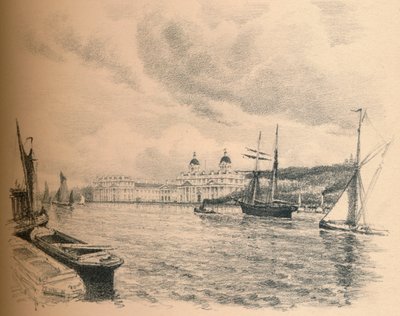 川からのグリニッジ宮殿、1902 作： Thomas Robert Way