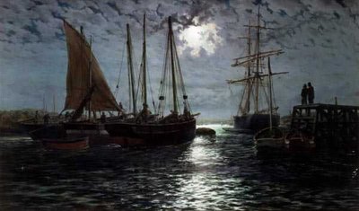 月夜の港」（油彩・キャンバス 作： Thomas Rose Miles
