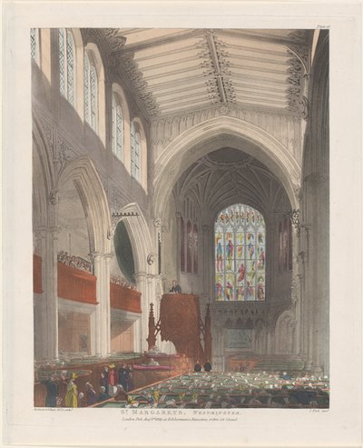 セント マーガレットのウェストミンスター、1809 年 8 月 1 日。 作： Thomas Rowlandson, Augustus Charles Pugin, J. Bluck