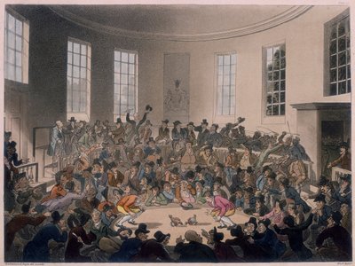 闘鶏を見守る男性、18 世紀後半から 19 世紀初頭 作： Thomas Rowlandson, Augustus Charles Pugin