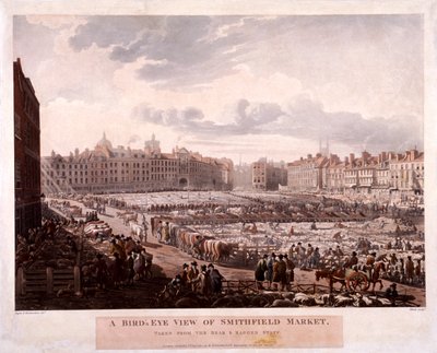 スミスフィールド マーケット、ロンドン、1811 年 作： Thomas Rowlandson, Augustus Charles Pugin