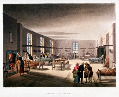 ミドルセックス病院の女性病棟、ロンドン、1808-1811 作： Thomas Rowlandson, Augustus Charles Pugin