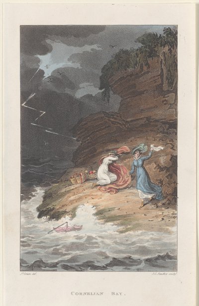 コーネリアンベイ（Poetical Sketches of Scarborough, 1813.より）, 1813.クリエイター。Thomas Rowlandson、Joseph Constantine Stadler、J. Bluck。 作： Thomas Rowlandson, Joseph Constantine Stadler, J. Bluck