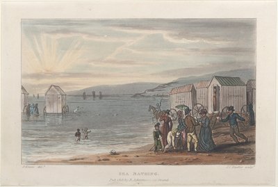 スカボローの詩的なスケッチからの海水浴、1813年、1813年。作成者：トーマス・ローランドソン、ジョセフ・コンスタンティン・スタドラー、J.ブラック。 作： Thomas Rowlandson, Joseph Constantine Stadler, J. Bluck