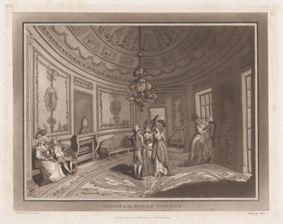 マリーン パビリオンのサルーン ブライトヘルムストーンへの遠足、1790 年 6 月 1 日、1790 年 6 月 1 日。作成者: Thomas Rowlandson、Samuel Alken。 作： Thomas Rowlandson, Samuel Alken