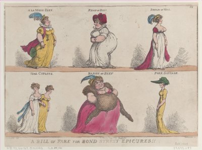 1808 年 10 月 25 日、1808 年 10 月 25 日、ボンド ストリートのエピキュアの料金表。 作： Thomas Rowlandson