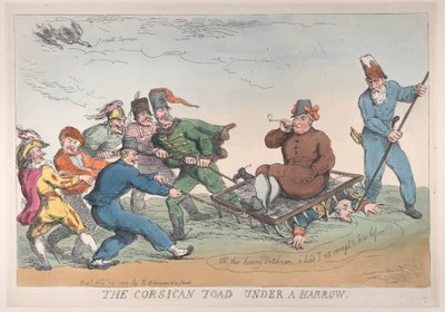 ハローの下のコルシカ島のヒキガエル、1813 年 11 月 27 日、1813 年 11 月 27 日。 作： Thomas Rowlandson