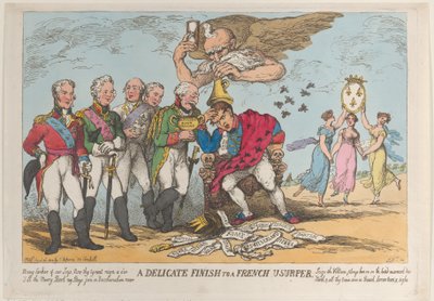 フランスの簒奪者への繊細な仕上げ、1814 年 4 月 20 日、1814 年 4 月 20 日。 作： Thomas Rowlandson