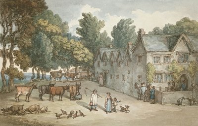 コーンウォールのヘンガーにある農家、1803年（トイレ、紙にペンとインク） 作： Thomas Rowlandson