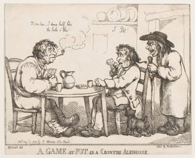 プット イン ア カントリー エールハウスでのゲーム、1810 年 8 月 10 日、1810 年 8 月 10 日。 作： Thomas Rowlandson