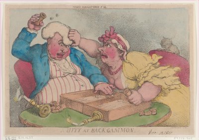 バックギャモンでのヒット、1810 年 11 月 9 日、1810 年 11 月 9 日。 作： Thomas Rowlandson